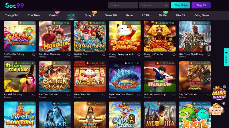 Tổng hợp các trò chơi tại Slot machine SOC99